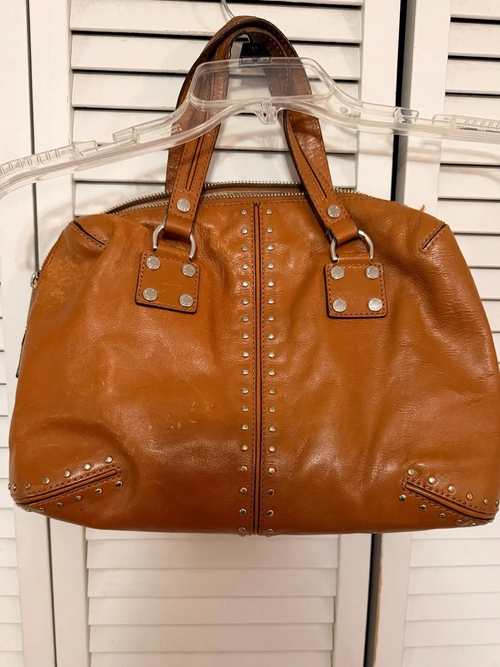 Vintage Michael Kors Studded Cognac Leather Tote Bag